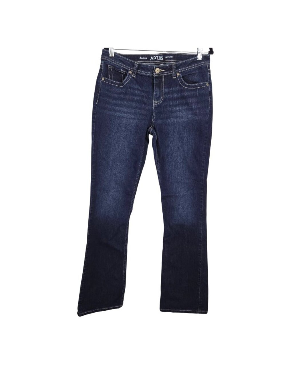 APT. 9 Womens Bootcut Jeans Size 12L Dark Wash Denim Embroidered Pockets Stretch